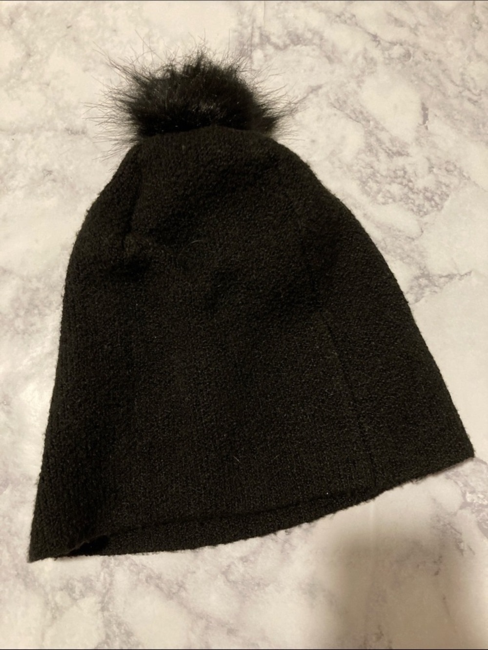 Black Knit Pom Beanie Hat